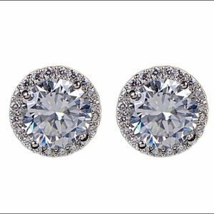 18k White Gold PLATED CZ Diamond Earrings